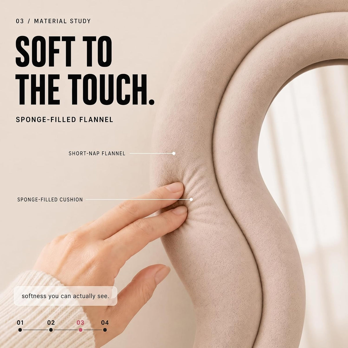 BOJOY Full Length Mirror 63"x24", Irregular Wavy Mirror, Wave Arched Floor Mirror, Wall Mirror Standing Hanging or Leaning Against Wall for Bedroom, Flannel Wrapped Wooden Frame, Milk Tea Color