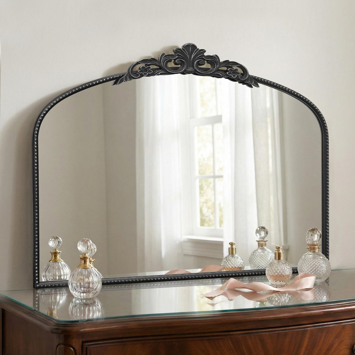Micasso Vintage Bronze Wall Mirror: 40"x29" Baroque Antique Arched Mirror