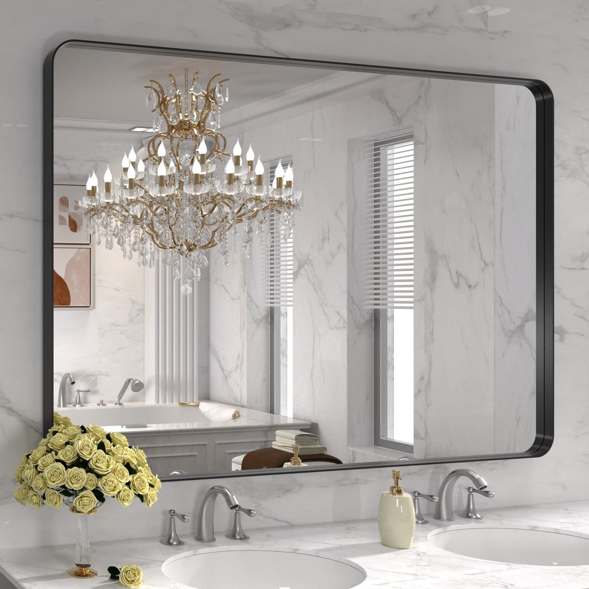 LOAAO 24X36 Inch Black Bathroom Mirror Metal Framed
