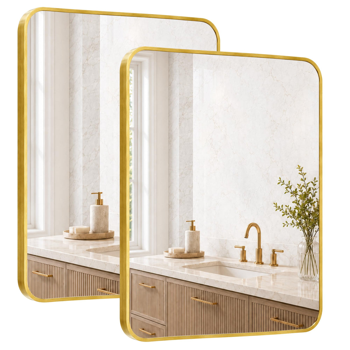 2-Pack 24x36 Inch Matte Black Rounded Rectangle Vanity Mirrors