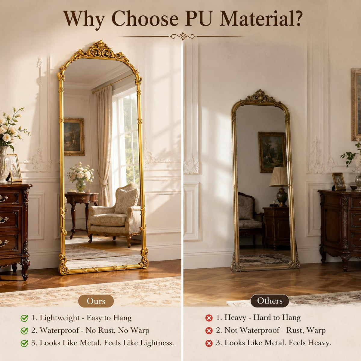 69"x28" Antique Gold Arched Vintage Floor Mirror with PU Frame
