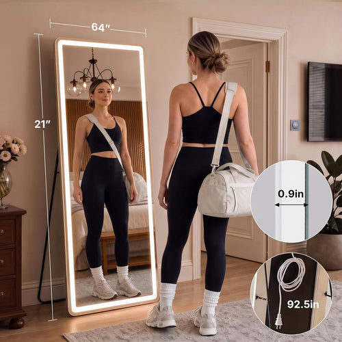 21"x64" Full Length Mirror with Lights, Standing Mirror