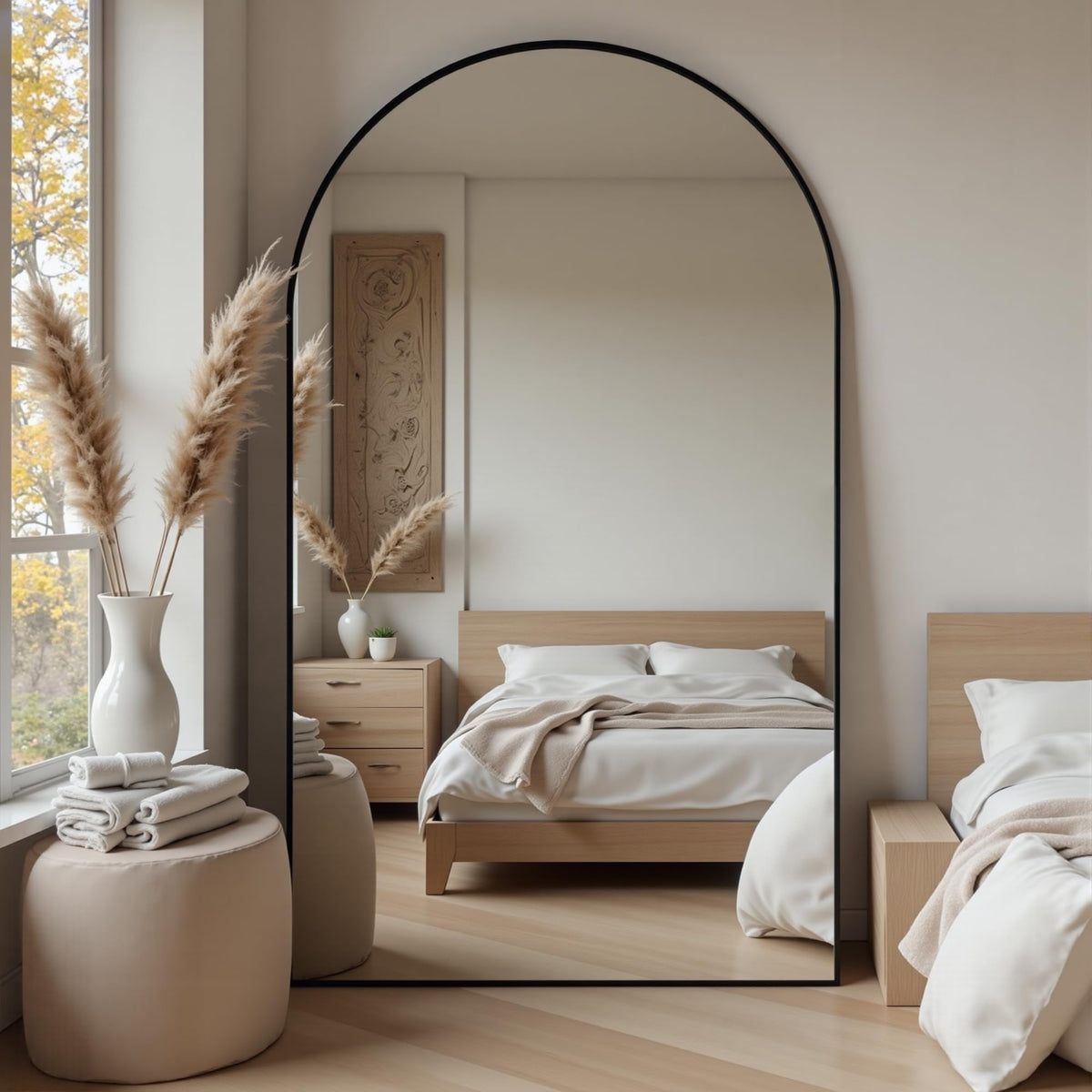 Suidia 71"x28" Arched Full Length Mirror with Stand, Black Floor Mirror
