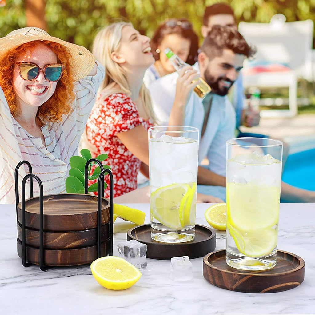 6Pcs Wooden Coasters for Drink-Acacia Wood Drink Coasters Set with Holder