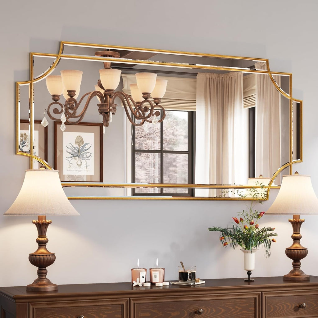 Kelly Miller 24"x48" Gold Foil Scalloped Edge Decorative Vanity Wall Mirror