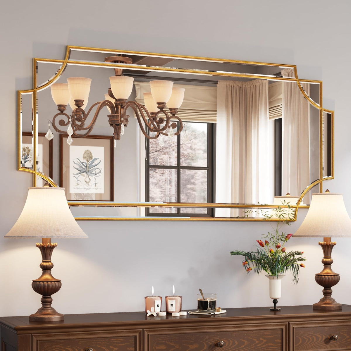 Kelly Miller 24"x48" Gold Foil Scalloped Edge Decorative Vanity Wall Mirror
