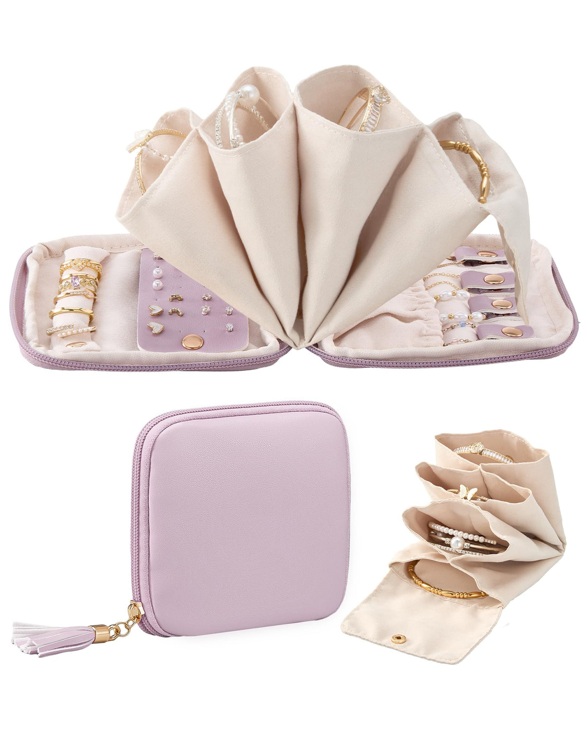 Lolalet Travel Jewelry Case Organizer, Soft Jewellery Pouch -Cloud White