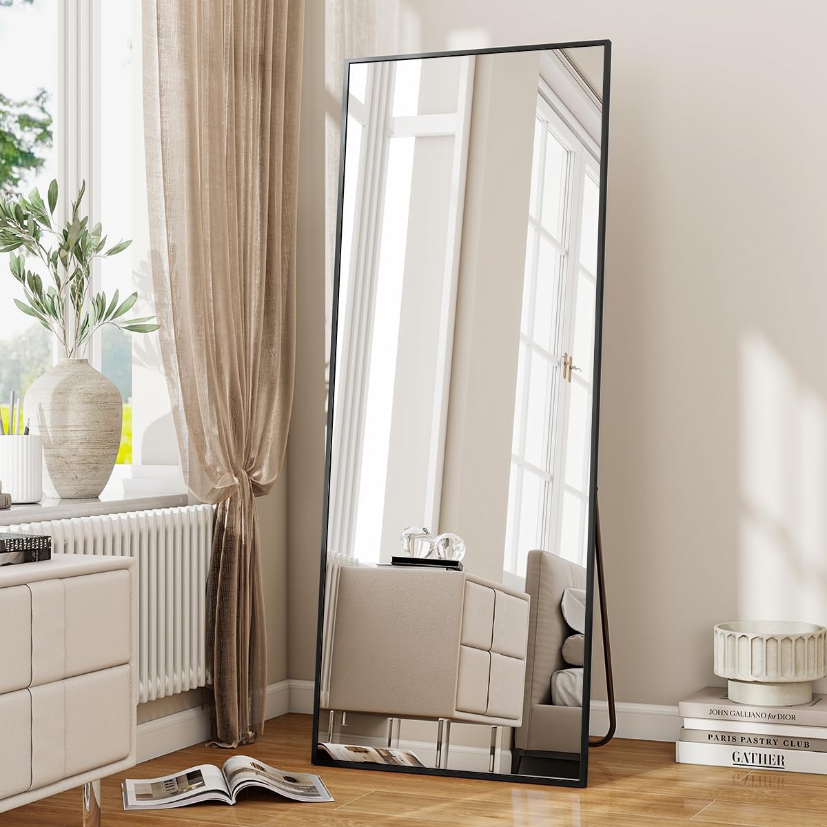 VooBang Mirror Full Length - 21" x 57" Floor Mirror with Stand Black