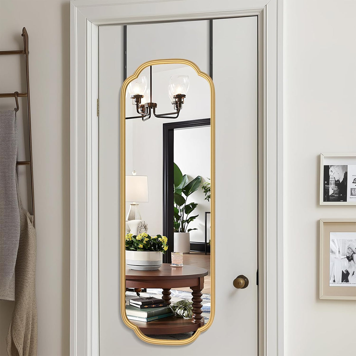 Ferytange 48"x16" Gold Door Mirror Full Length Over The Door with Non-Rusting Metal Frame, Modern Full Body Mirror Bedroom Closet Bathroom