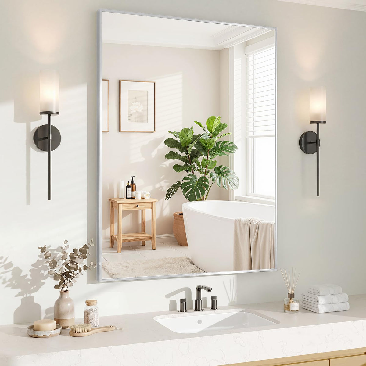 Koonmi Black Mirrors for Wall, 30x40 Inch Bathroom Mirror, Rectangular Wall Mirror for Living Room Bedroom Bathroom, Hangs Horizontally or Vertically