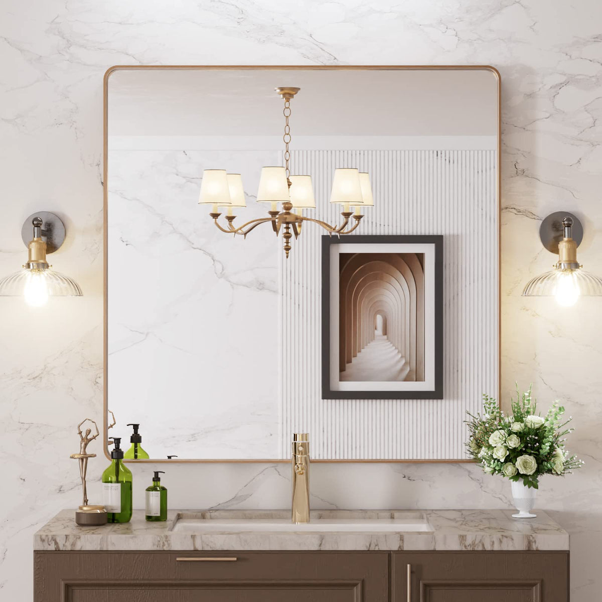 LOAAO 30"X36" Gold Bathroom Mirror