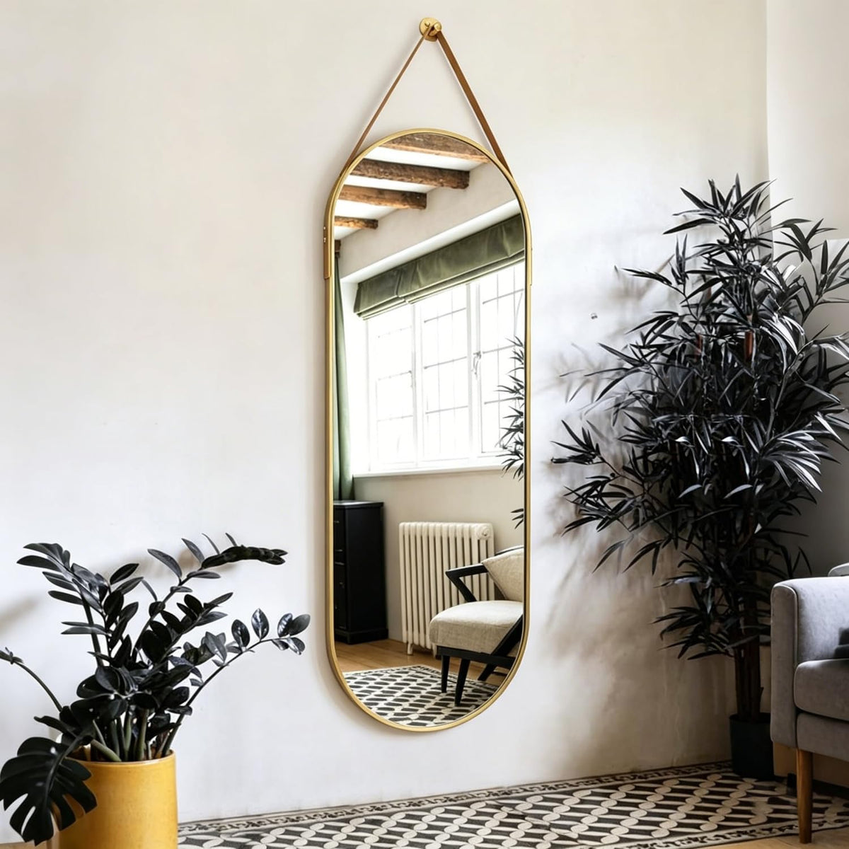 OGCAU 48" x 16" Full Length Mirror Wall Mounted Hanging Mirror, Oval Black