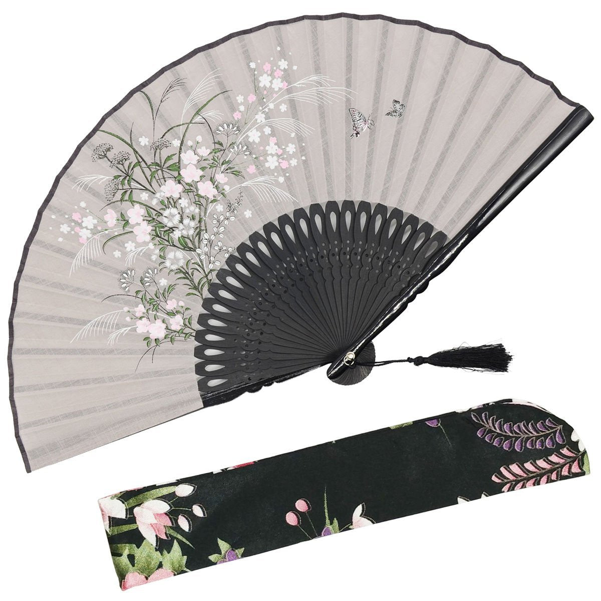 OMyTea Hand Fan Foldable for Women, Japanese Chinese Fan, Solid Black