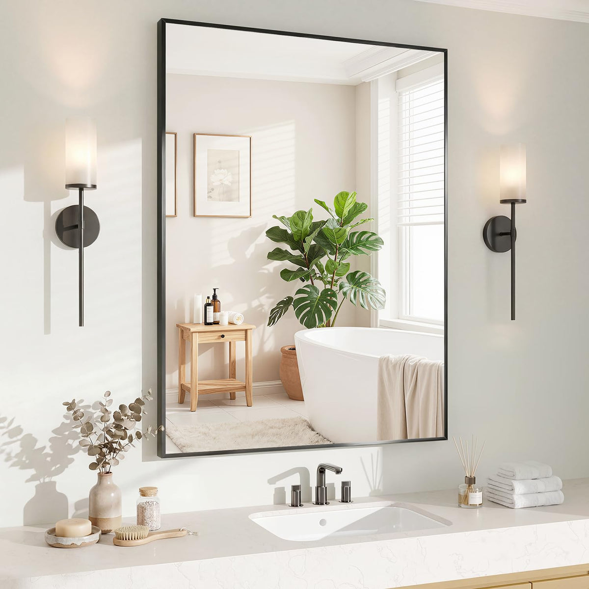 Koonmi Black Mirrors for Wall, 30x40 Inch Bathroom Mirror, Rectangular Wall Mirror for Living Room Bedroom Bathroom, Hangs Horizontally or Vertically