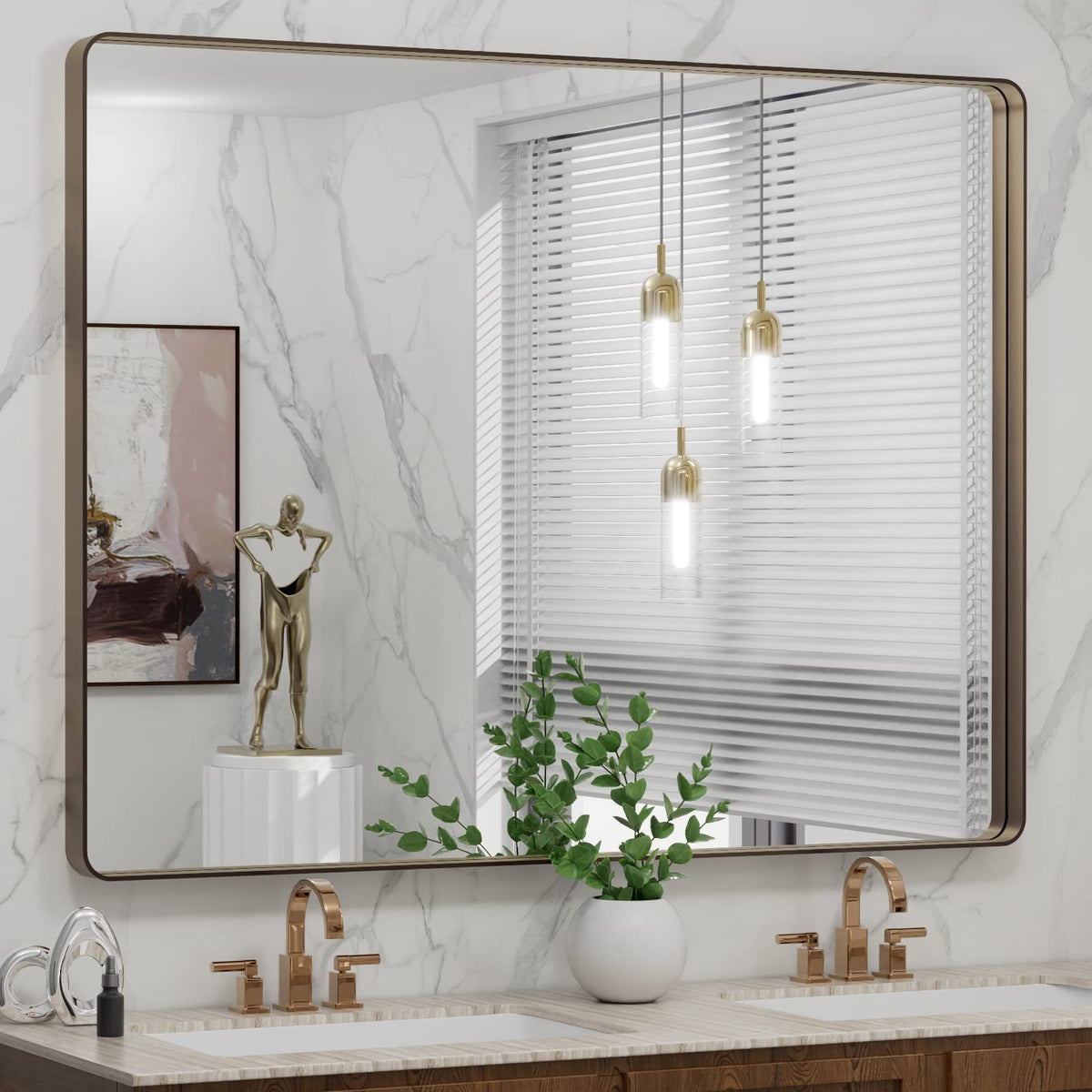 LOAAO 24X36 Inch Black Bathroom Mirror Metal Framed