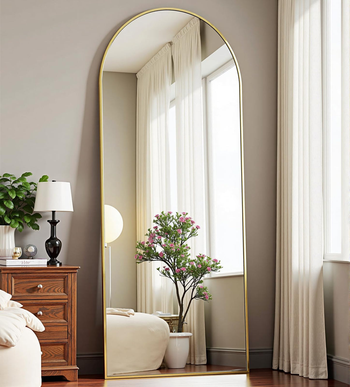 Dewfig Vintage Arched Wall Mirror, 30"x22" Bronze Antique Bathroom Mirror