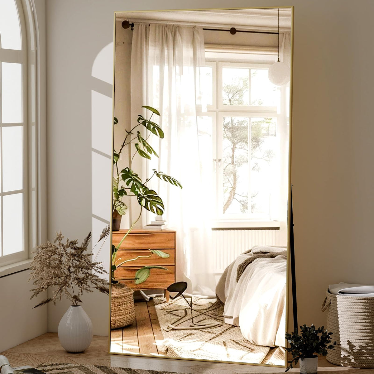 GLSLAND 71"x31" Full Length Mirror Large Floor Mirror with Stand, Black