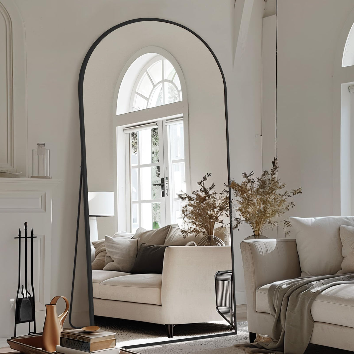 MirrMuse 76"x34" Large Arched Floor Mirror Full Length with Stand, Gold