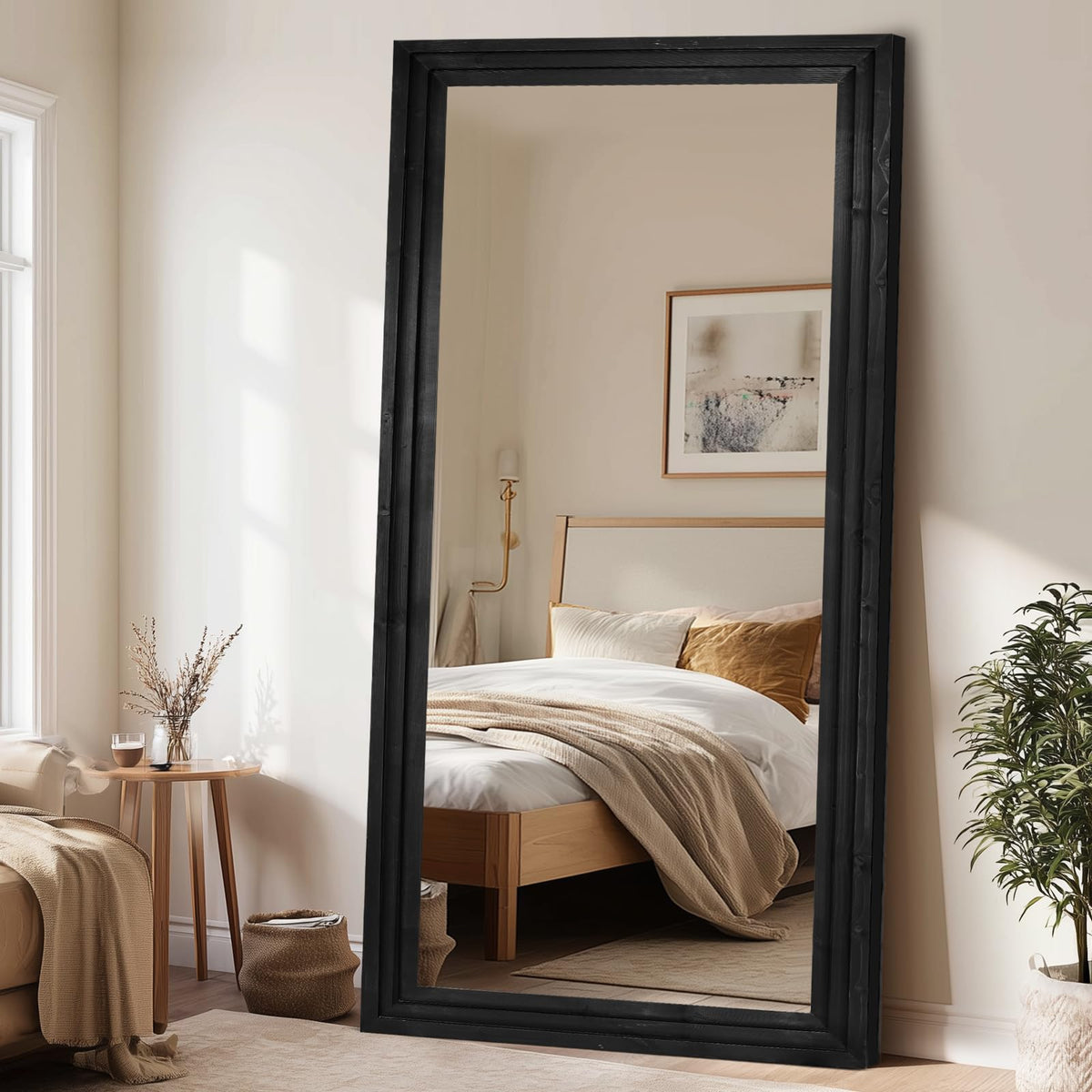 Full Length Mirror, 65 x 24 Inch Solid Wood Floor Mirror, Wood