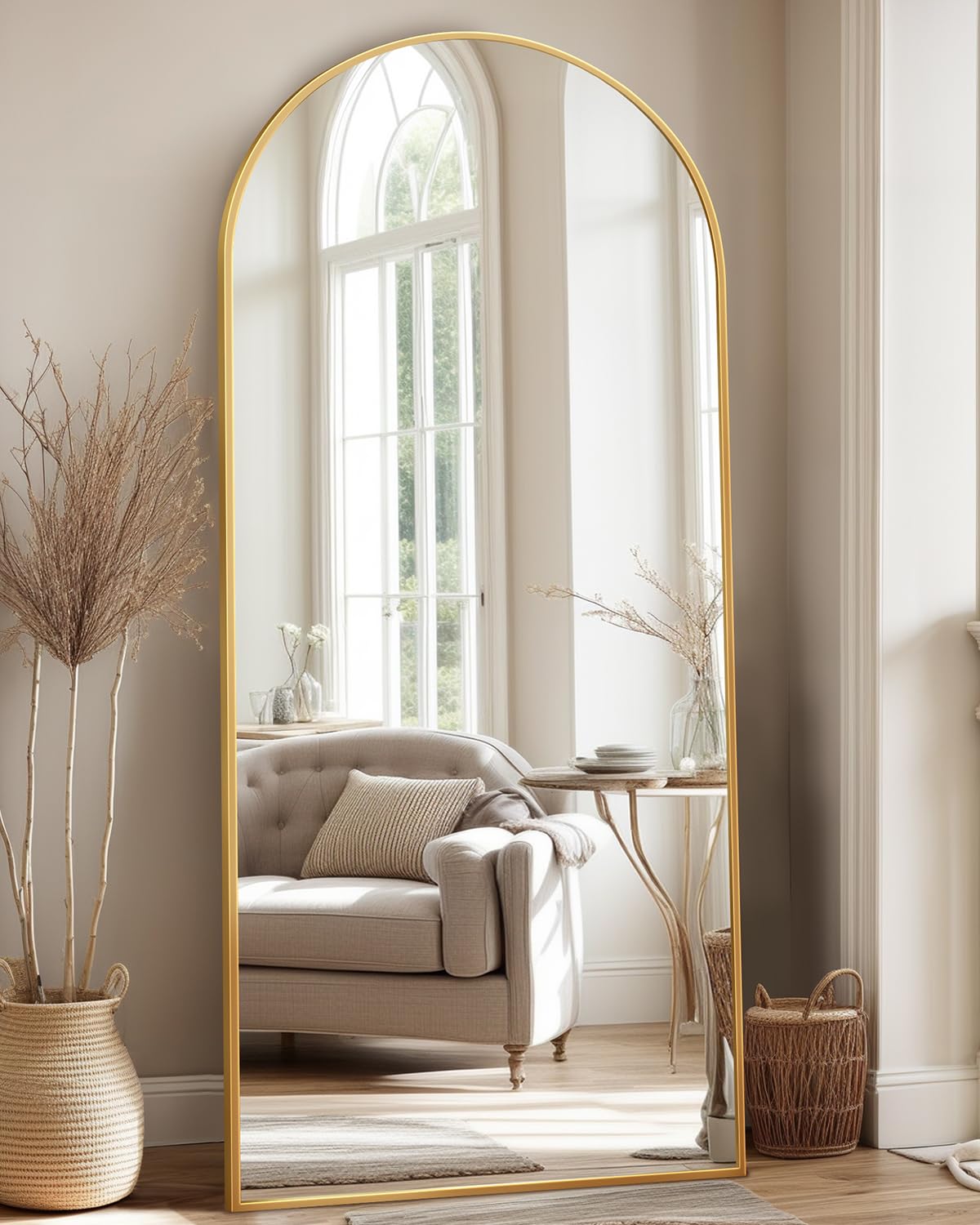 Antok 76" x34” Arched Full Length Mirror, Floor Mirror with Stand,Gold