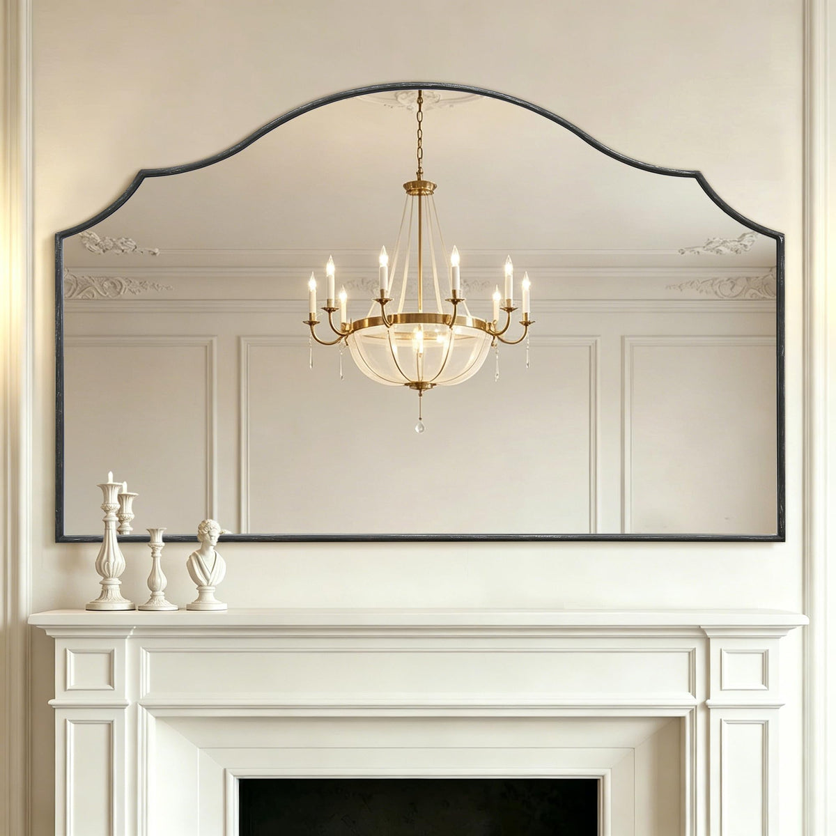 Besdomus Gold Scalloped Wall Mirror: 40"x29" Large Wooden Bathroom Mirror
