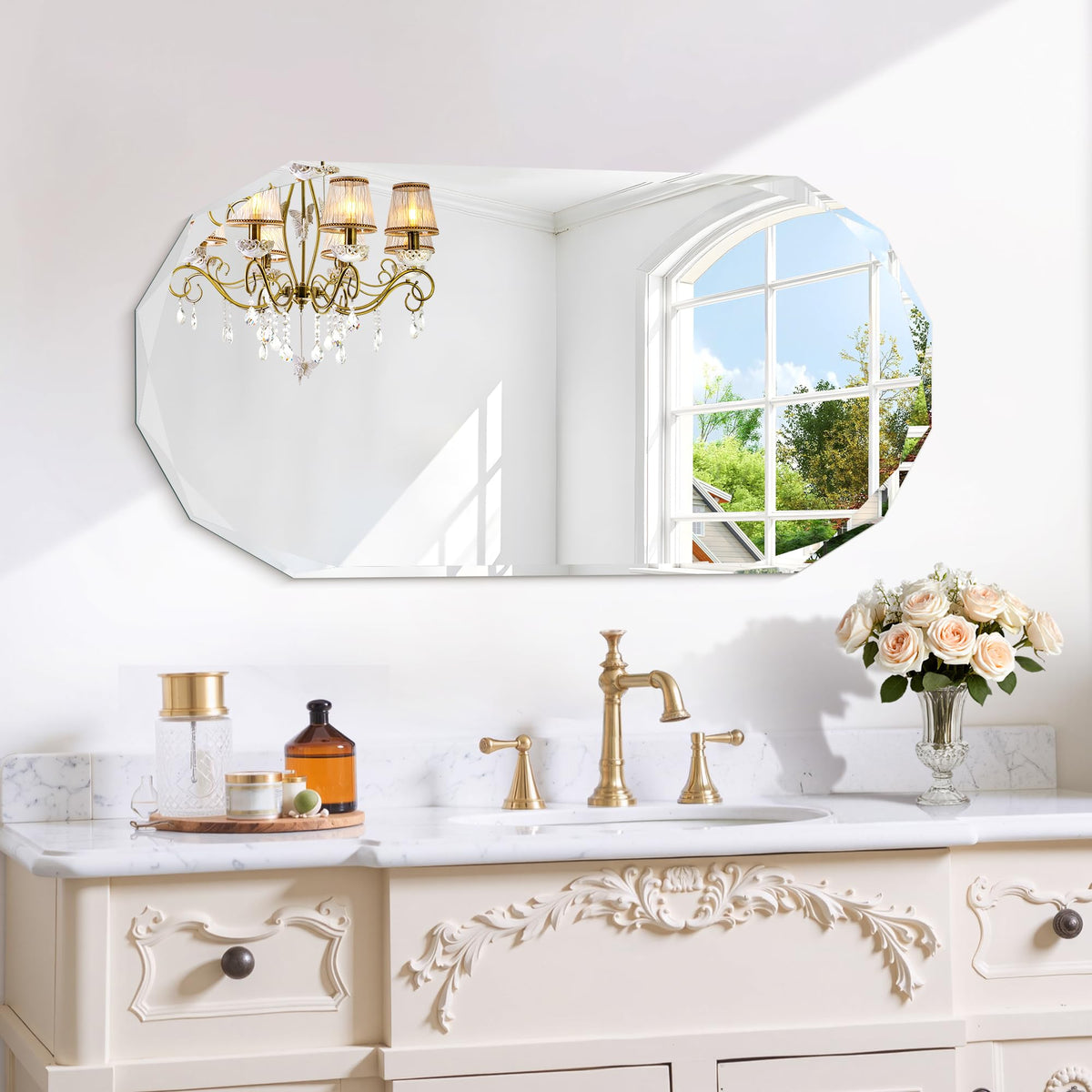 GLASHOM Frameless Bathroom Mirror, 30x40 inch Frameless Wall Mirrors Beveled Edge Wall Mounted, Oval Mirror for Bathroom, Living Room, Over Sink, Entryway Mirror Horizontal or Vertical