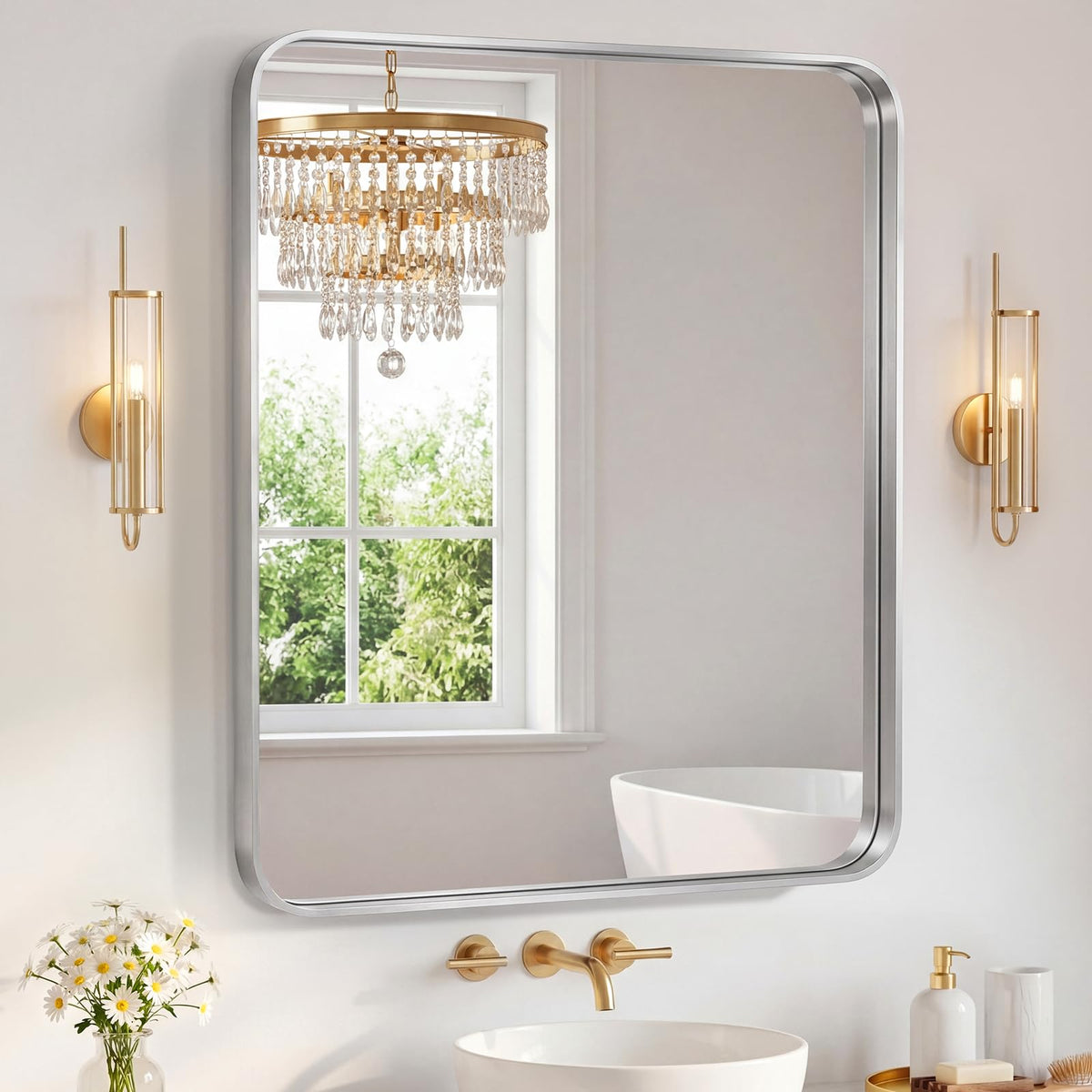 Sweetcrispy 26"x38" Arched Bathroom Mirror, Bathroom Mirrors for Over Sink