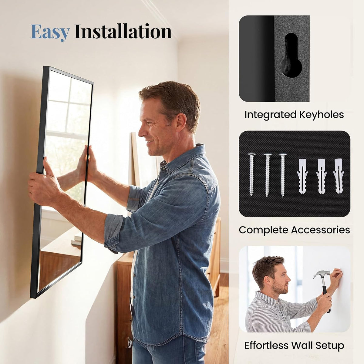 DUMOS Bathroom Mirror for Over Sink, 48"x30" Rectangle Wall Mount Mirror