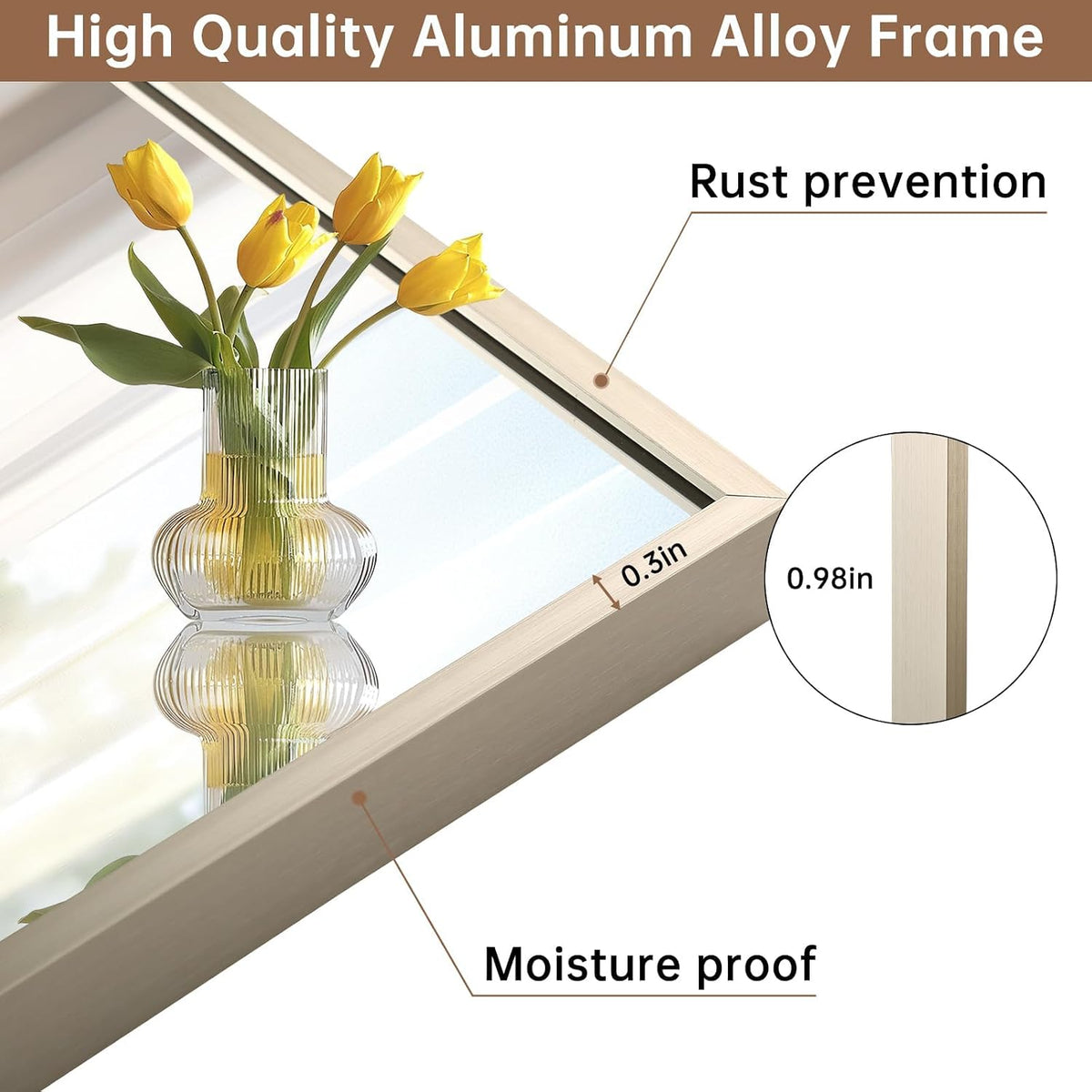Brushed Nickel Bathroom Mirror, 30"x36" Rectangle Mirror, Brushed Mirror, Metal Frame Square Corner Vanity Mirror, Wall Mounted Mirror for Modern, Living Room, Bedroom, Horizontal Or Vertical