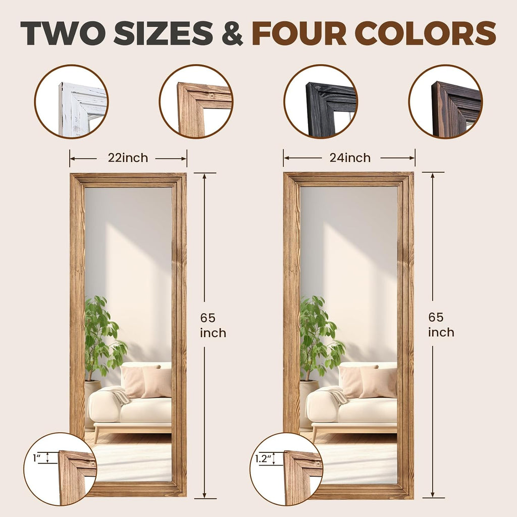 Full Length Mirror, 65 x 24 Inch Solid Wood Floor Mirror, Wood