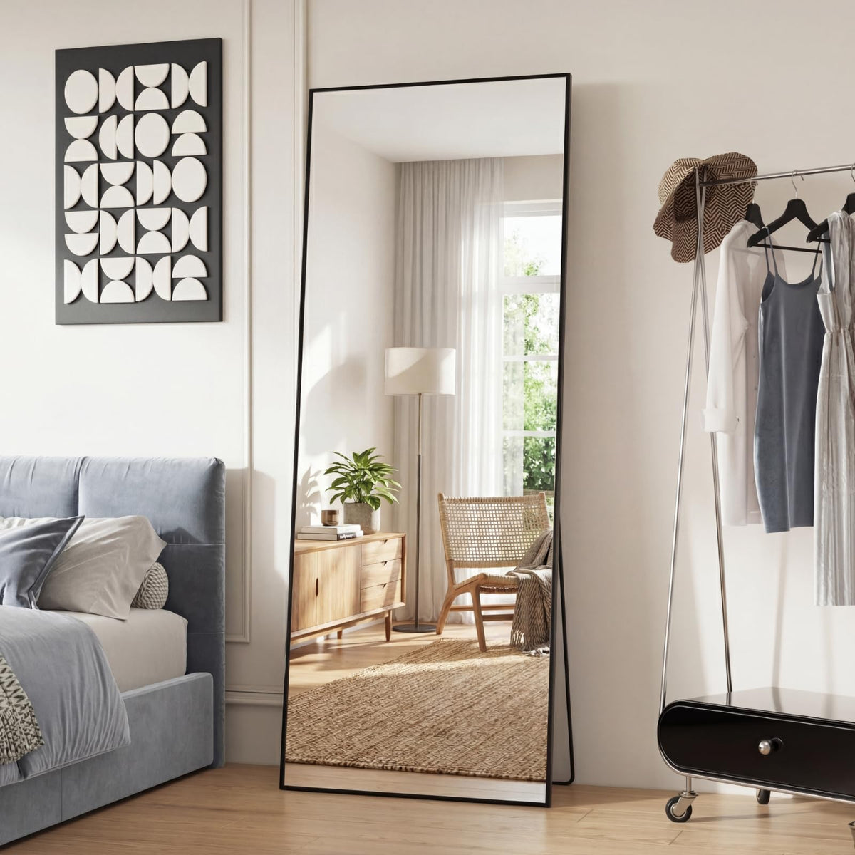Sweetcrispy 55"x15" Full Length Mirror, Standing Full Body Mirror, Black