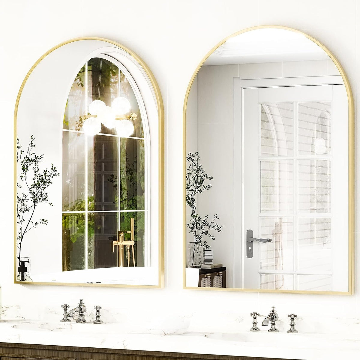 HARRITPURE Arched Wall Mirror 30"x40" Gold Arch Bathroom Vanity Mirror