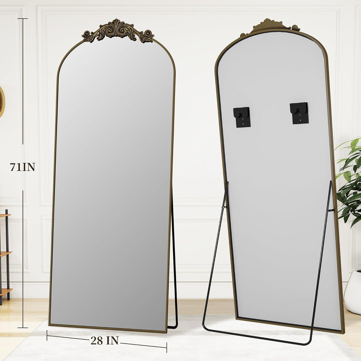 Vintage Full Length Mirror,71"x28" Arched Antique Floor Mirror with Carved Metal Frame,Large Standing Wall Mounted or Leaning Mirror for Bedroom Living Room Entryway,Bronze