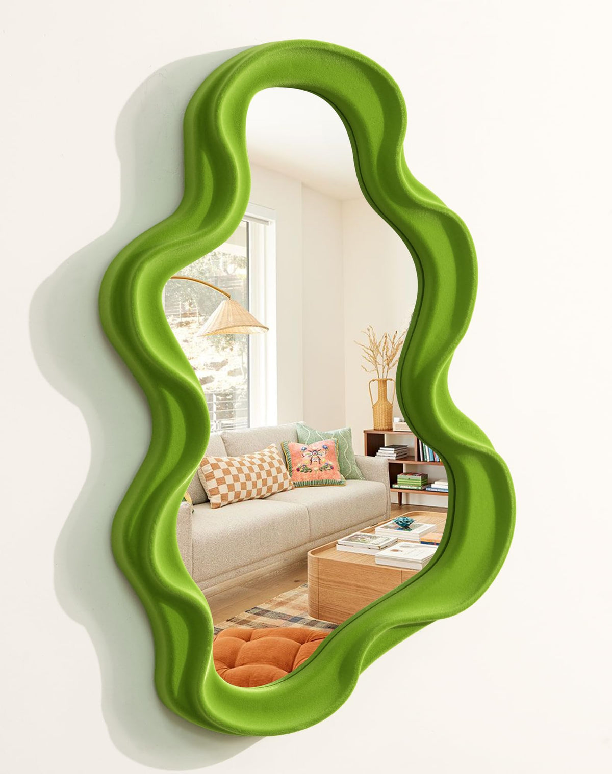 Emerald Green Wavy Wall Mirror Decor for Hallway Entryway, Irregular Cloud-Shaped Small Decorative Mirrors for Home Office Living Room, Modern Hanging Wall Art for Christmas Wedding Gift