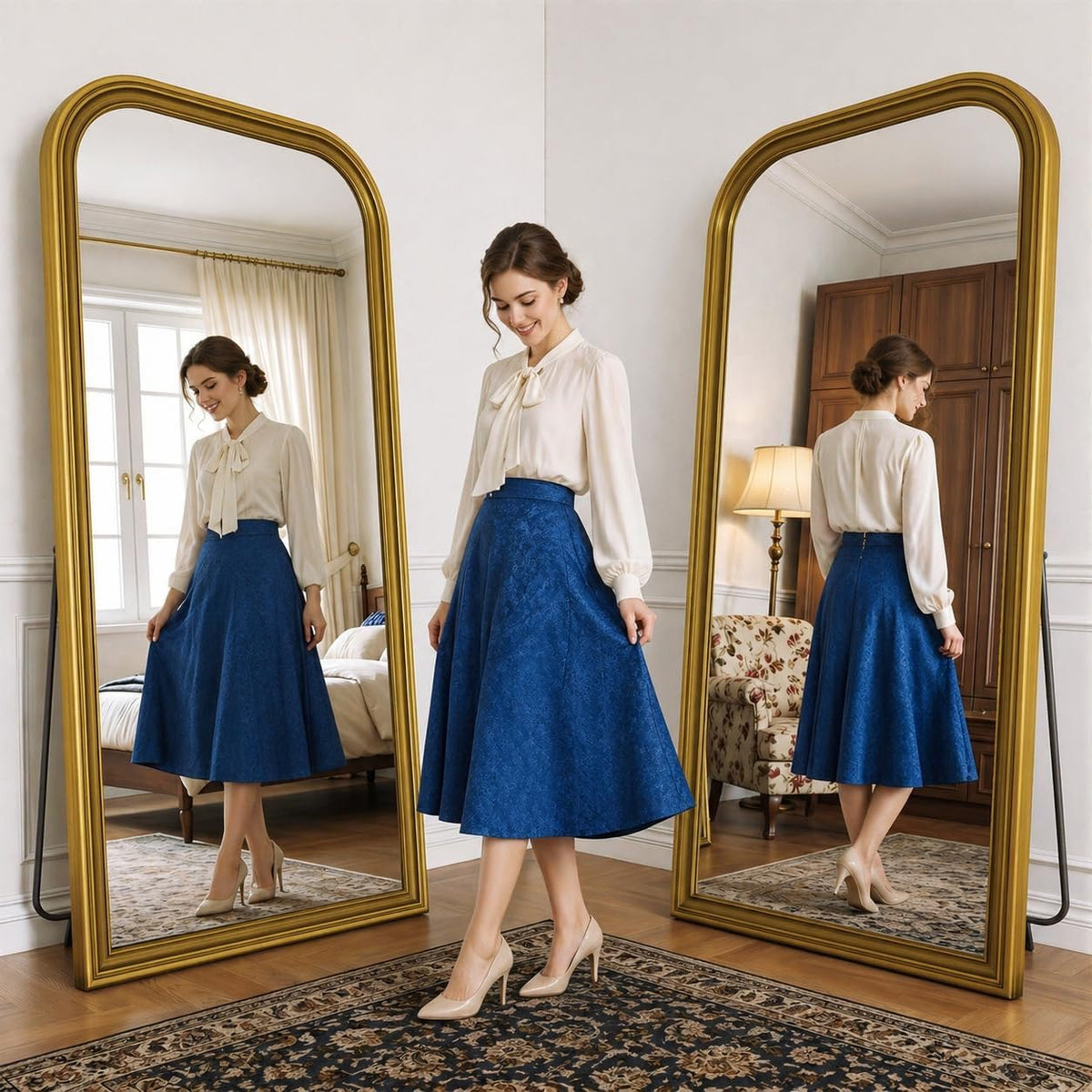 71"x32" Full Length Mirror with Stand, Arched PU Frame