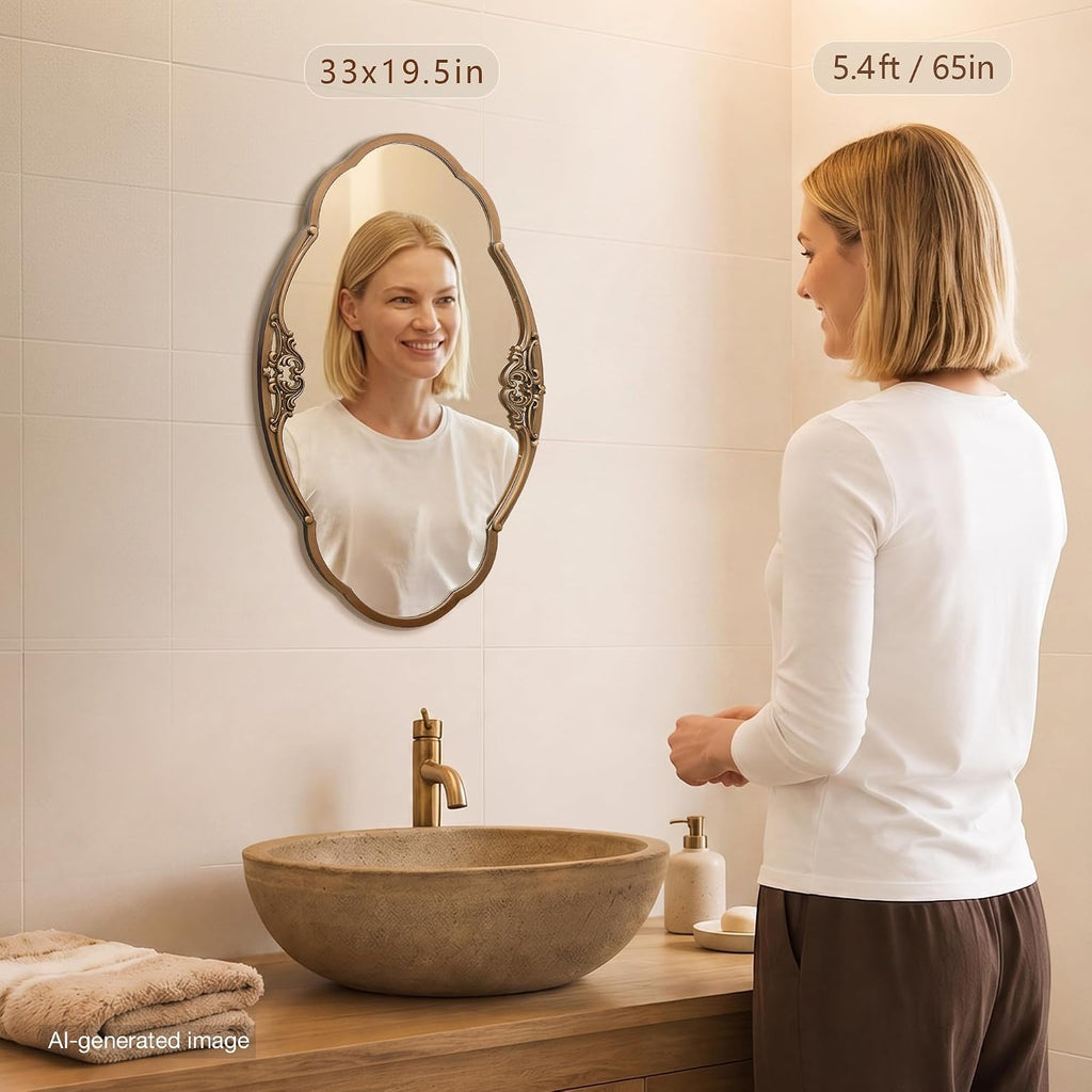Besdomus Vintage Gold Wall Mirror: 33"x19.5" Medium Antique Oval Mirror