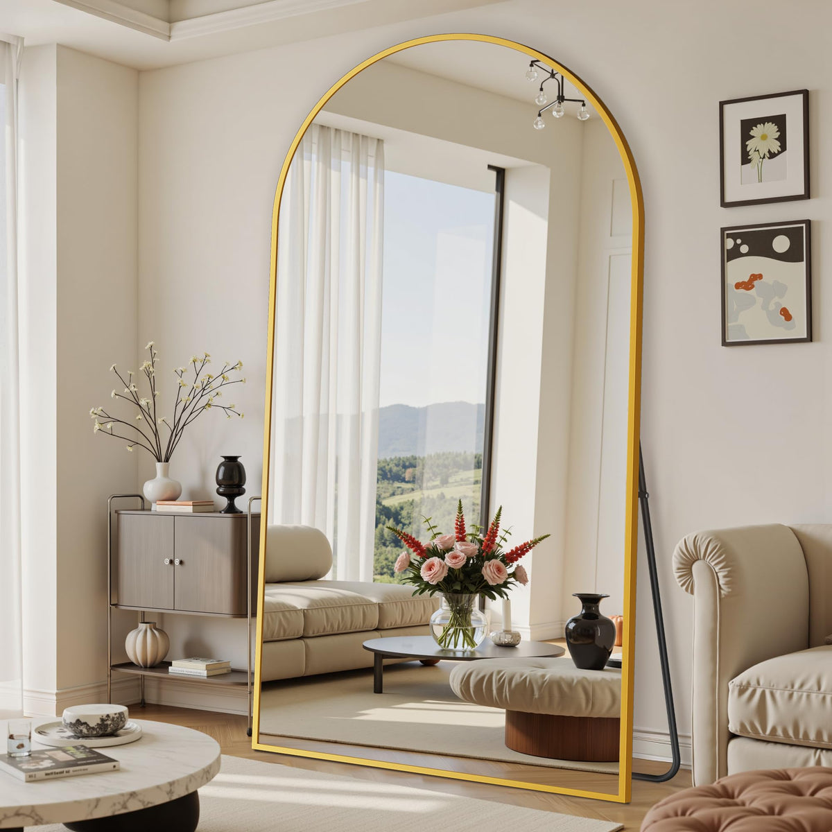 Suidia 71"x28" Arched Full Length Mirror with Stand, Black Floor Mirror