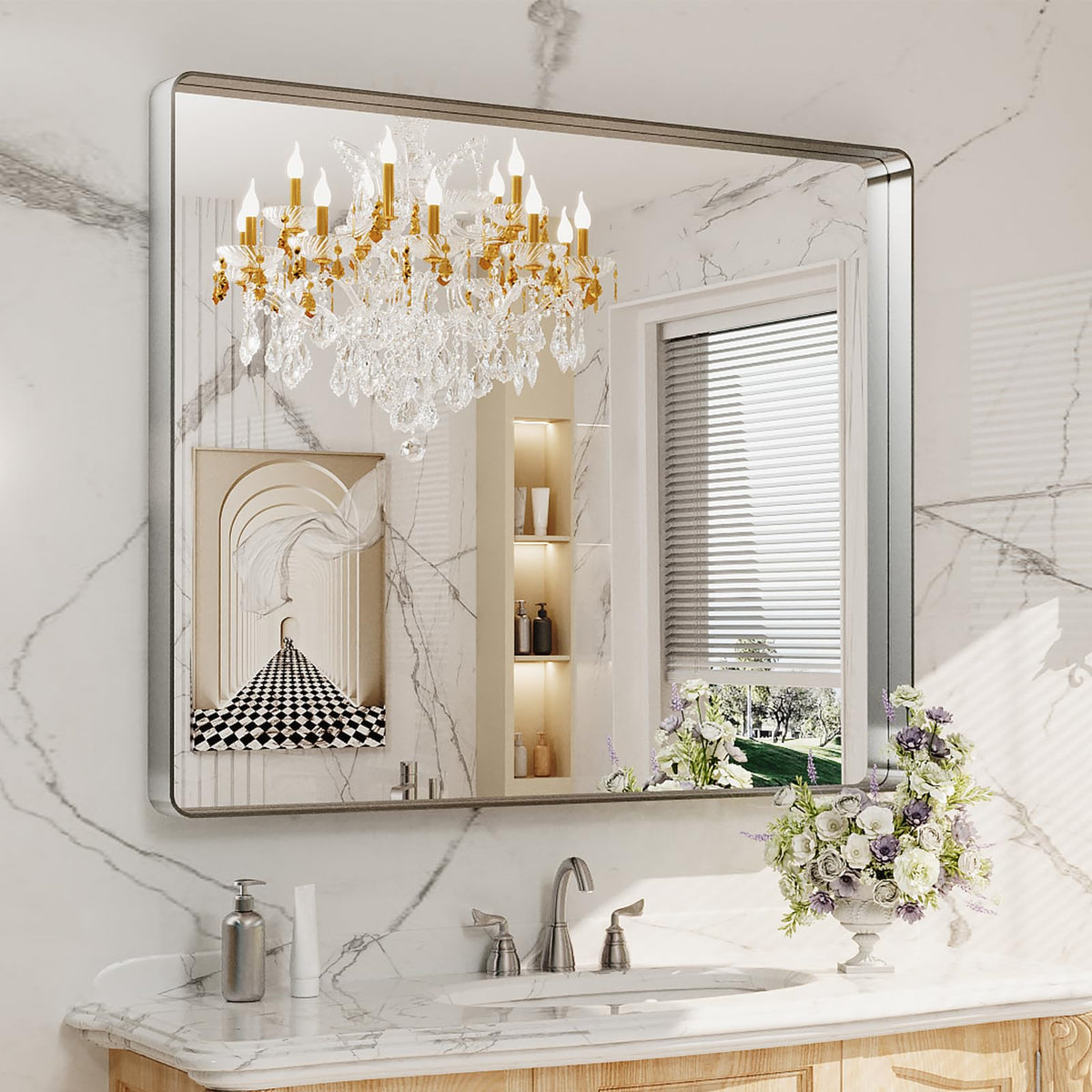 LOAAO 30"X36" Gold Bathroom Mirror