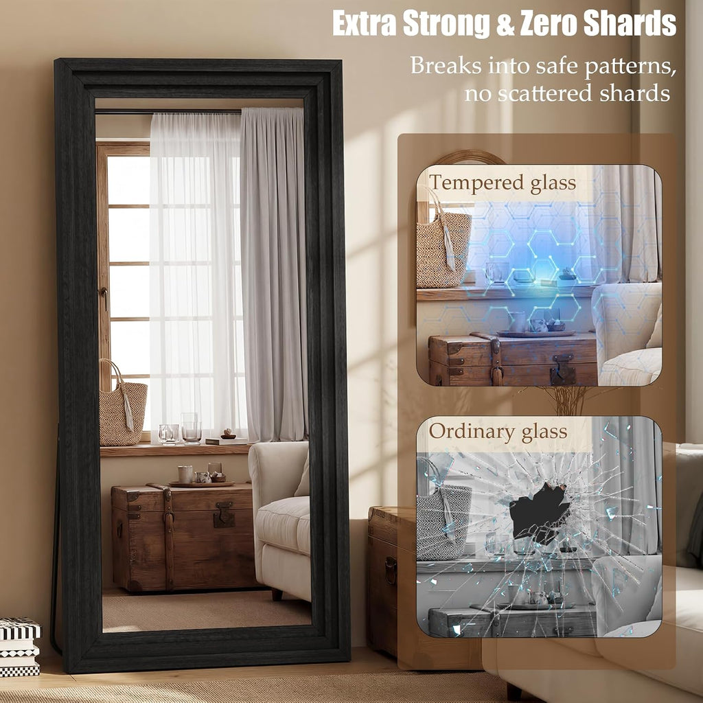 Wood Full Length Mirror 71"x30", Large Solid Wood Frame Floor Mirror