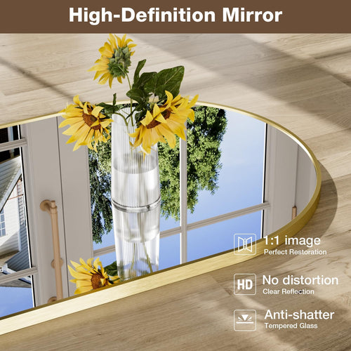24"x36" Brushed Gold Arched Vanity Bathroom Mirror, Set of 2