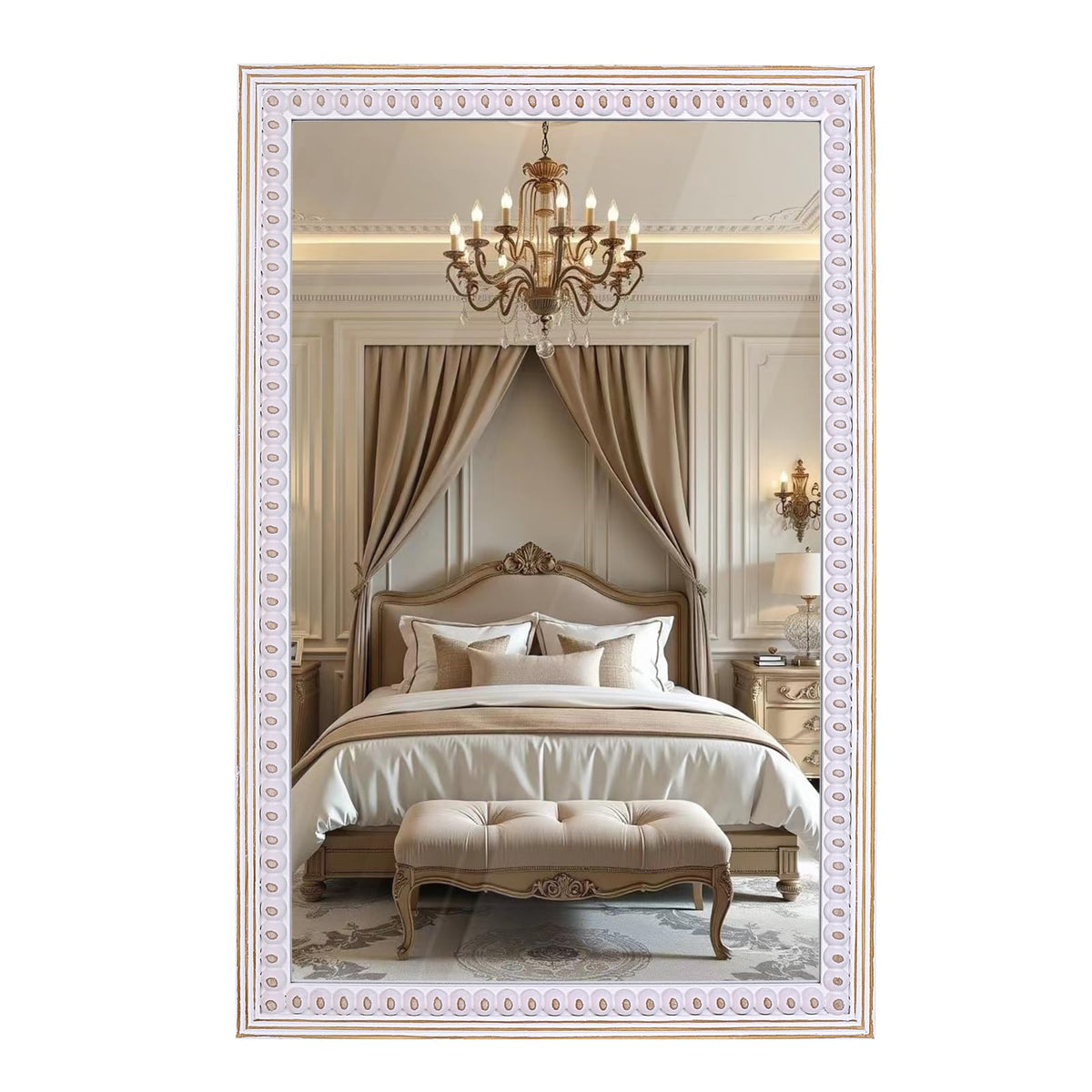35x23 Inch Wood Rectangle Wall Mirror, Rustic Farmhouse Decorative Mirrors