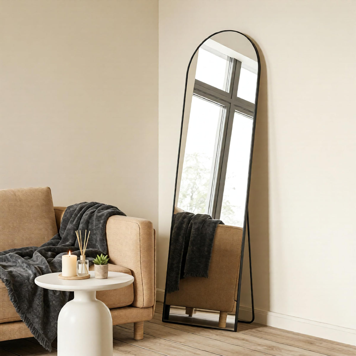 NEWBULIG 59"x16" Arched Full Length Mirror, Full Body Floor Mirror, Gold