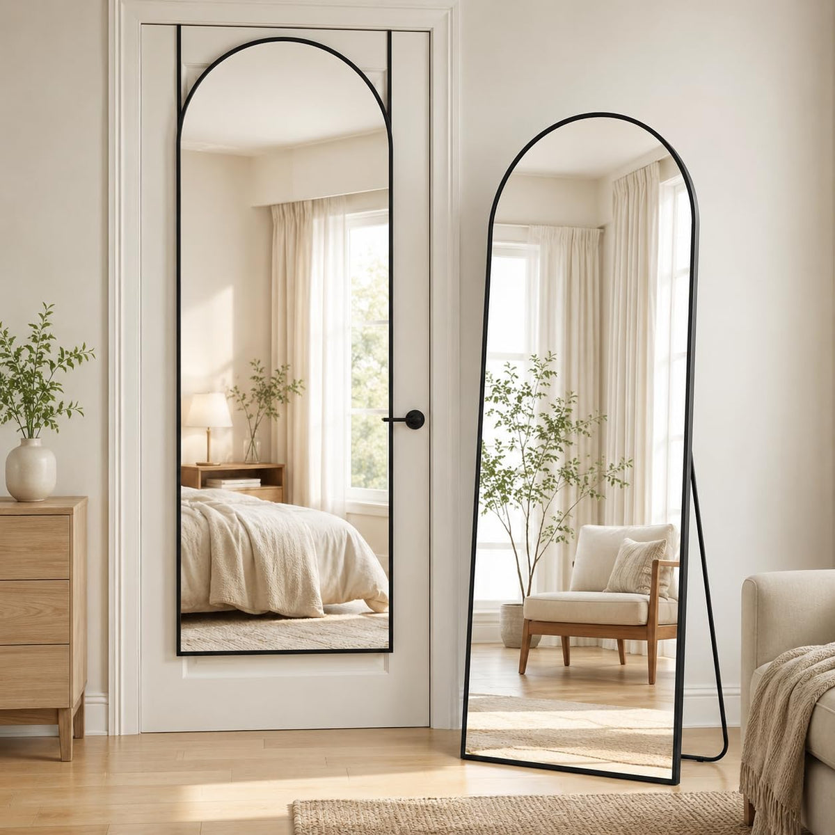Full Length Mirror, 76"x34" Arched Floor Mirror, Gold