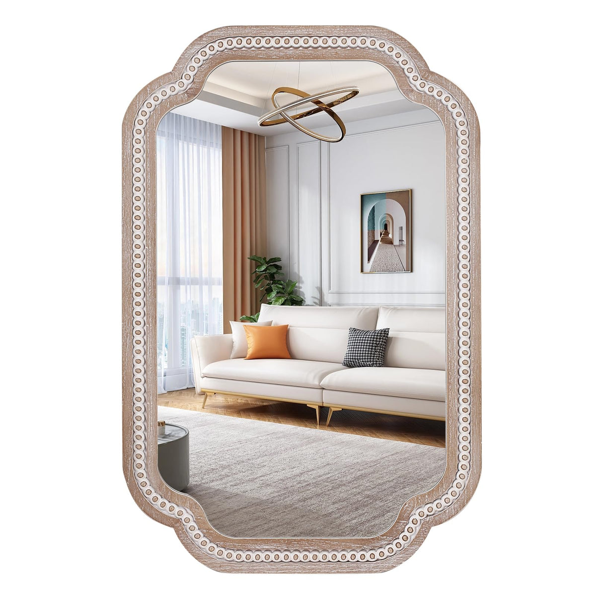 35x23 Inch Wood Rectangle Wall Mirror, Rustic Farmhouse Decorative Mirrors