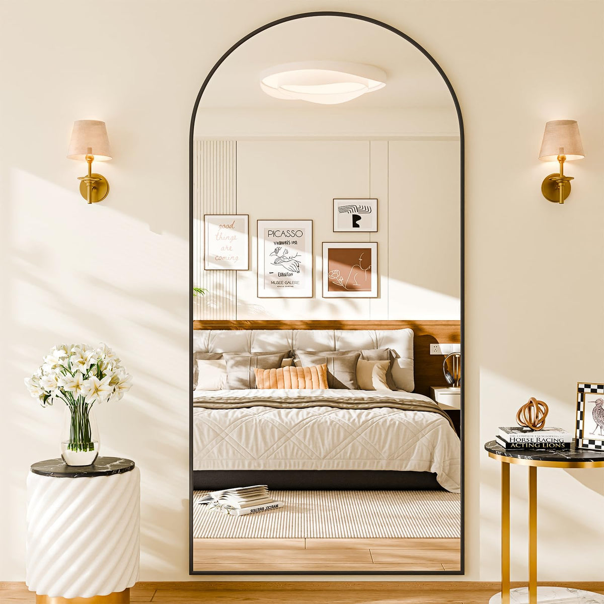 81"×41" Floor Mirror Full Length Arched Full Length Mirror Gold