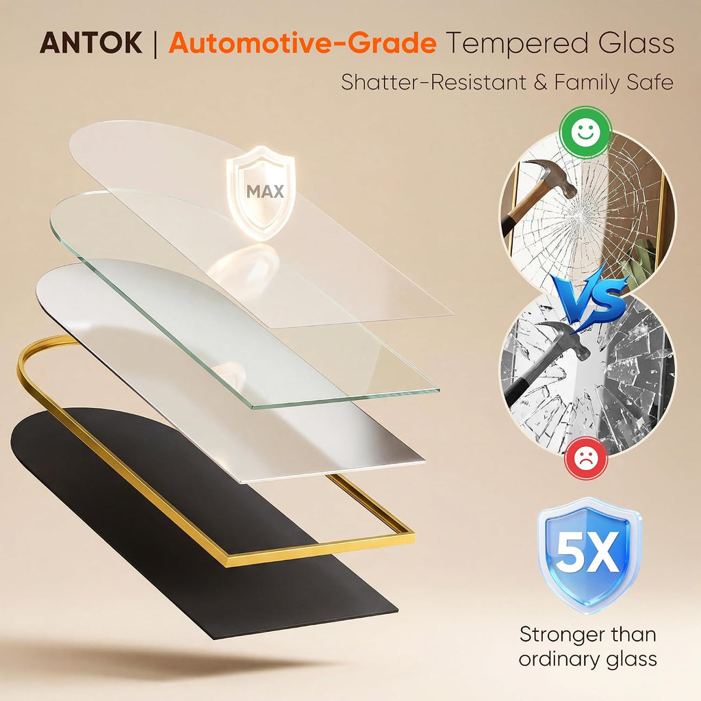 Antok 76" x34” Arched Full Length Mirror, Floor Mirror with Stand,Gold