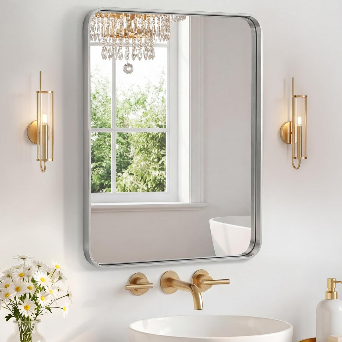 Sweetcrispy 26"x38" Arched Bathroom Mirror, Bathroom Mirrors for Over Sink