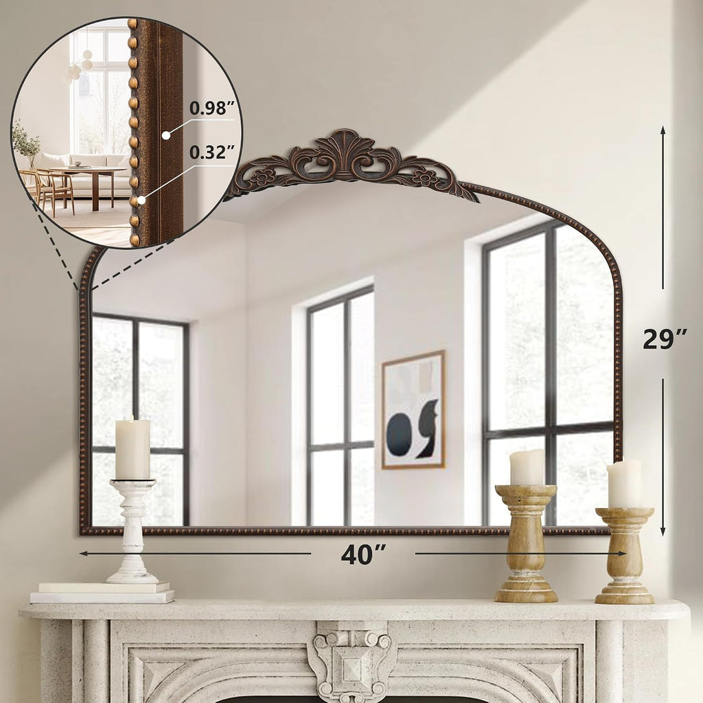 Micasso Vintage Bronze Wall Mirror: 40"x29" Baroque Antique Arched Mirror
