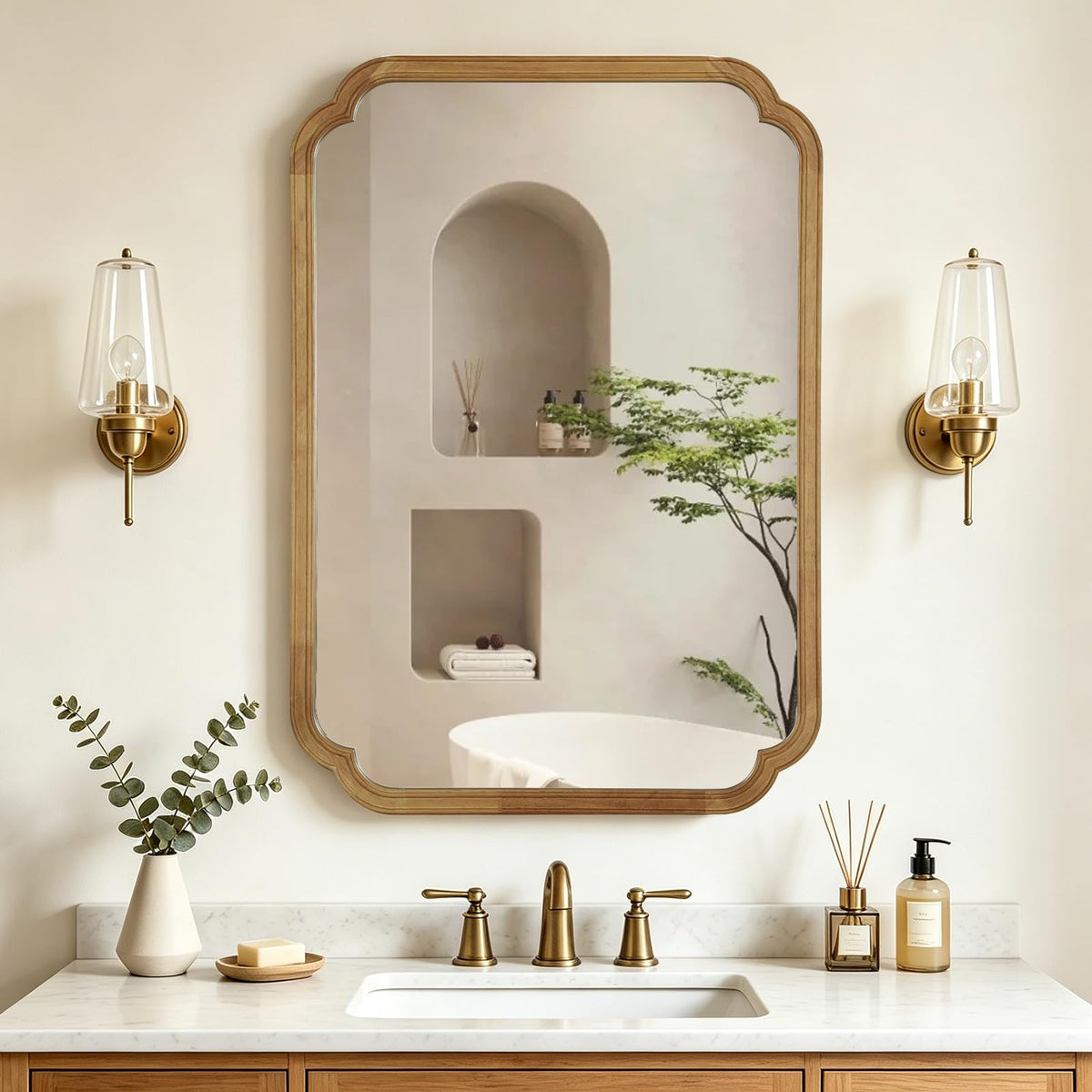 HOMECOOKIN Full Length Mirror Wall Mounted, Rustic Wooden Frame Floor Mirror, Rounded Corner Large Full Body Mirror for Bedroom,Dressing Room， Leaning or Hanging Against Wall (Walnut, 71" L x 24" W)