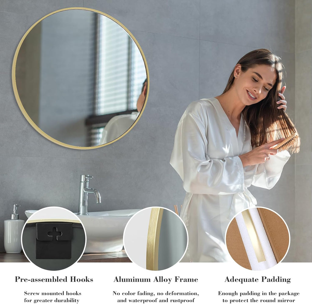 NEWBULIG 36 Inch Round Bathroom Mirror, Wall Mount Vanity Mirror